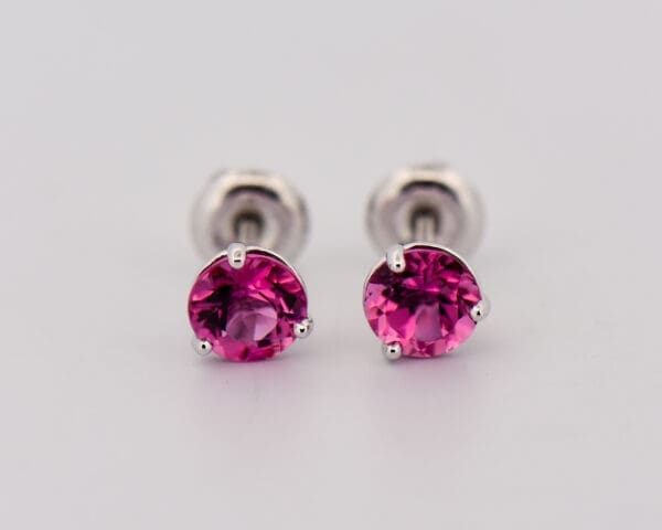 round pink tourmaline martini stud earrings with screw backs