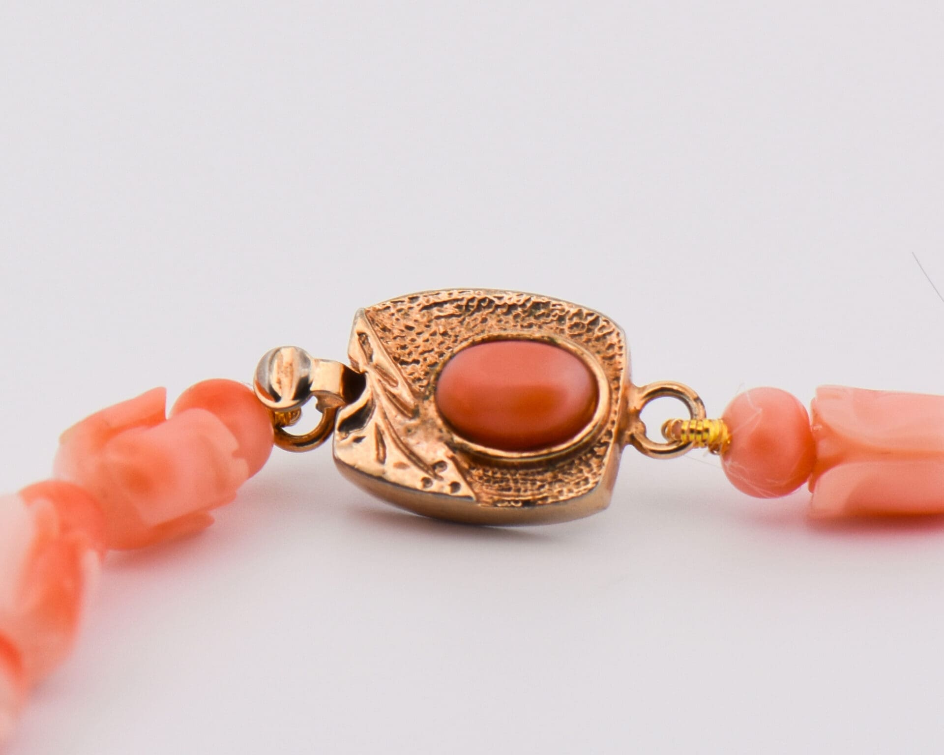 vintage carved pink coral beads floral bead strand gold clasp 2