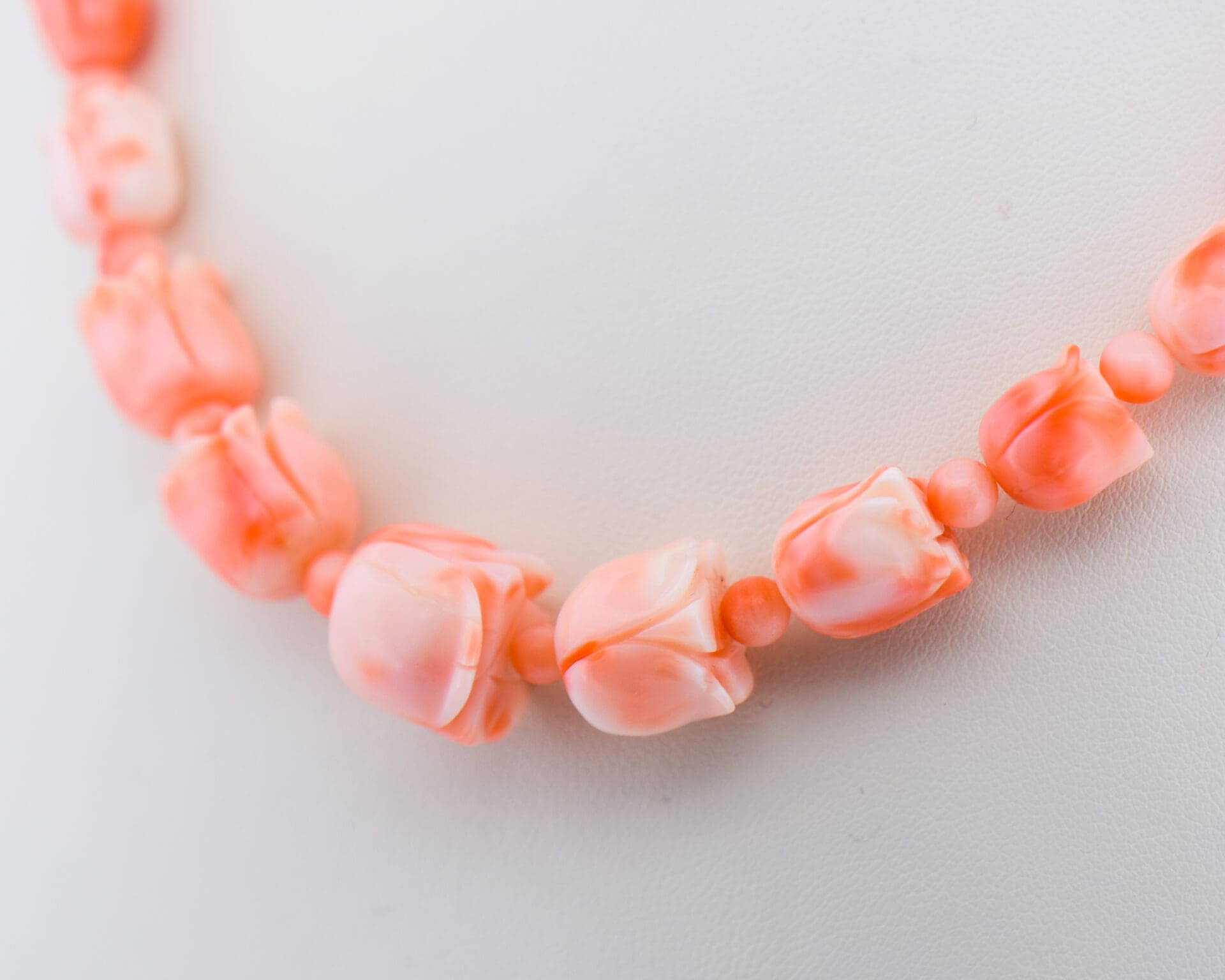 vintage carved pink coral beads floral bead strand gold clasp 4