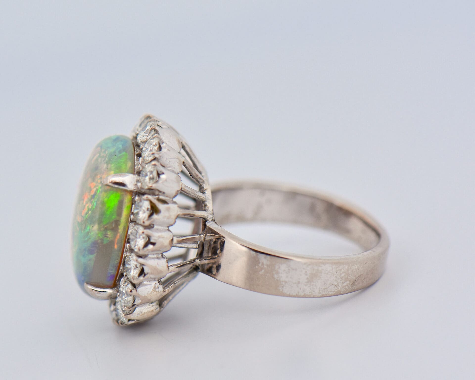vintage grey base opal and diamond halo cocktail ring 3