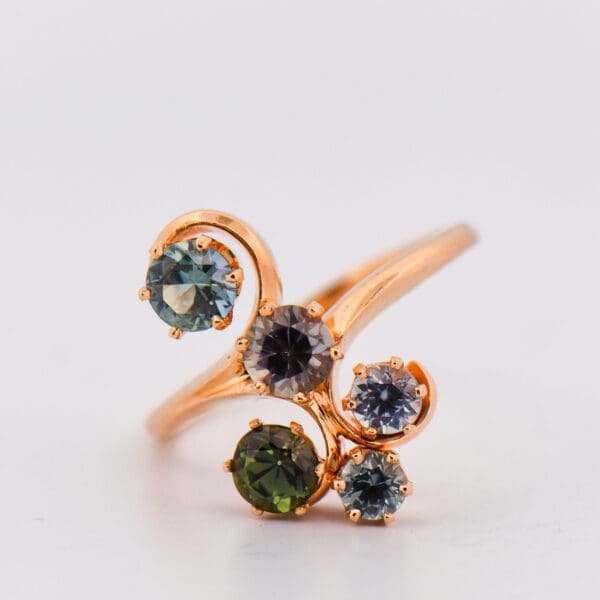 vintage multicolor montana sapphire freeform cluster ring