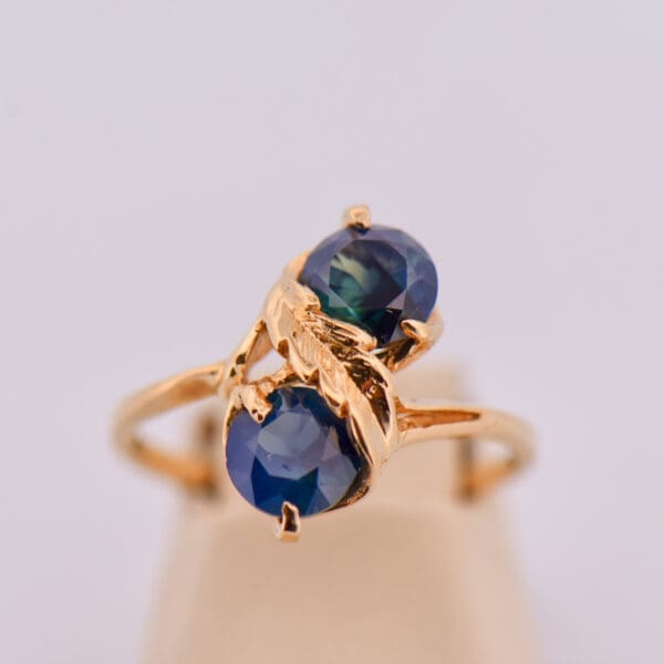 vintage teal blue australian sapphire two stone ring 3