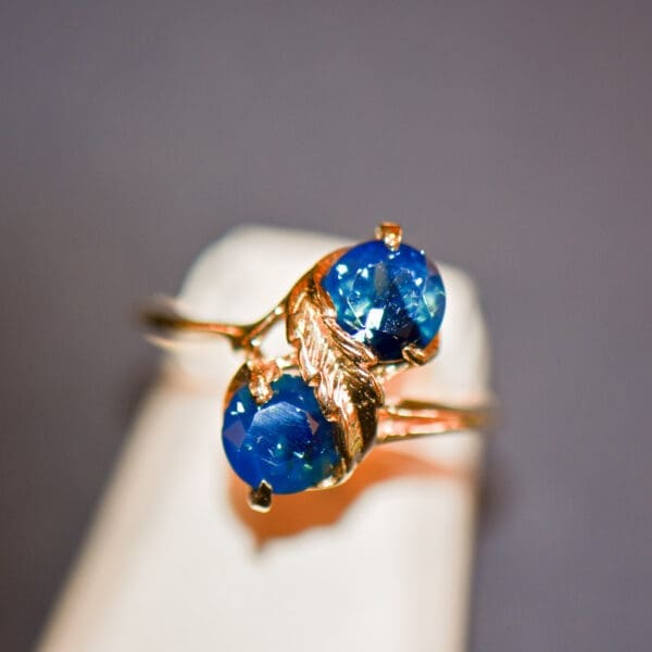 vintage teal blue australian sapphire two stone ring 5