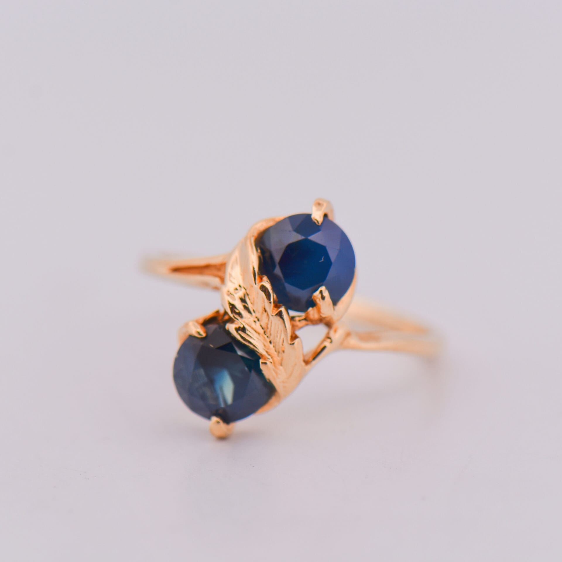 vintage teal blue australian sapphire two stone ring