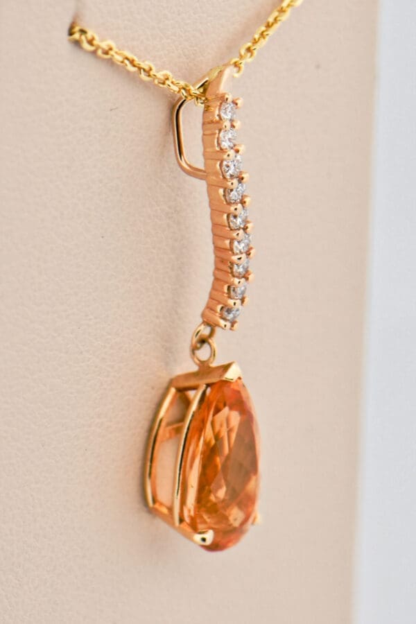 yellow gold imperial topaz drop pendant with diamond accents 2