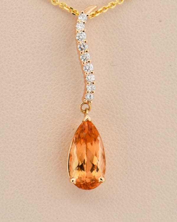 yellow gold imperial topaz drop pendant with diamond accents 3