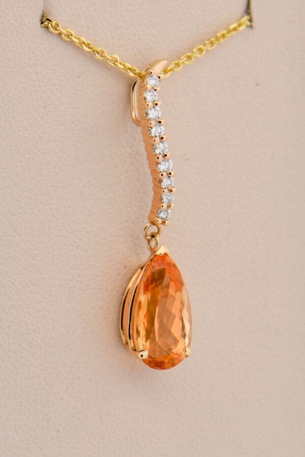 yellow gold imperial topaz drop pendant with diamond accents 4