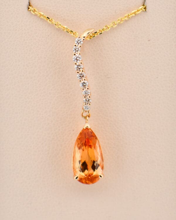 yellow gold imperial topaz drop pendant with diamond accents