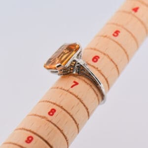 art deco die struck filigree ring with emerald cut citrine