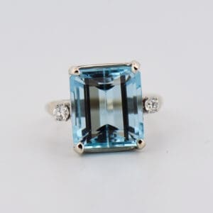 emerald cut aquamarine and diamond cocktail ring