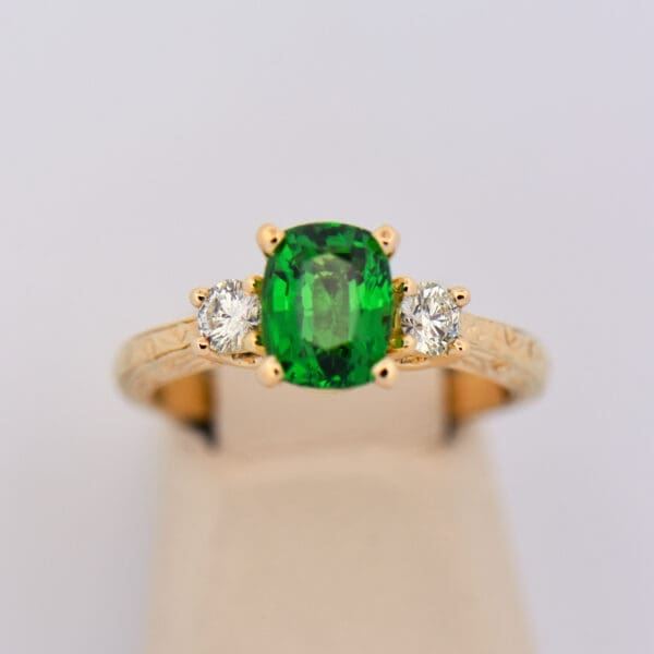 large natural 2ct tsavorite garnet 3 stone engagement ring 3