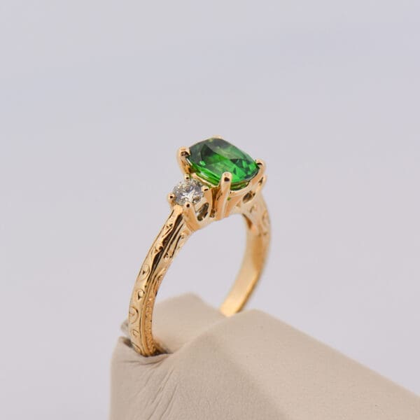 large natural 2ct tsavorite garnet 3 stone engagement ring