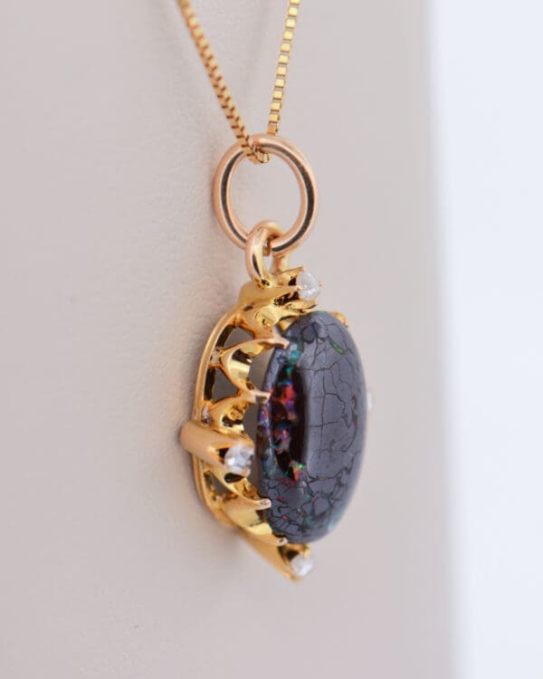 victorian 15k british pendant with boulder opal and rose cut diamonds 2