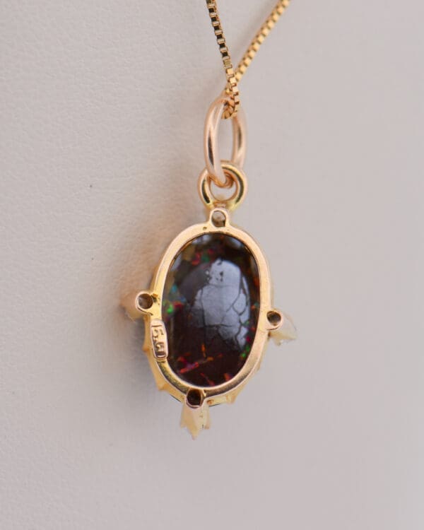 victorian 15k british pendant with boulder opal and rose cut diamonds 3