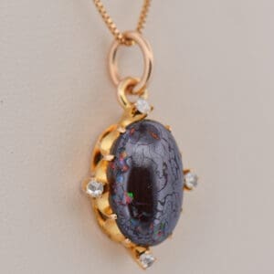 victorian 15k british pendant with boulder opal and rose cut diamonds