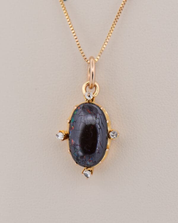 victorian 15k british pendant with boulder opal and rose cut diamonds 4