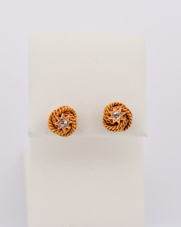 victorian gold love knot stud earrings with diamond accents 4