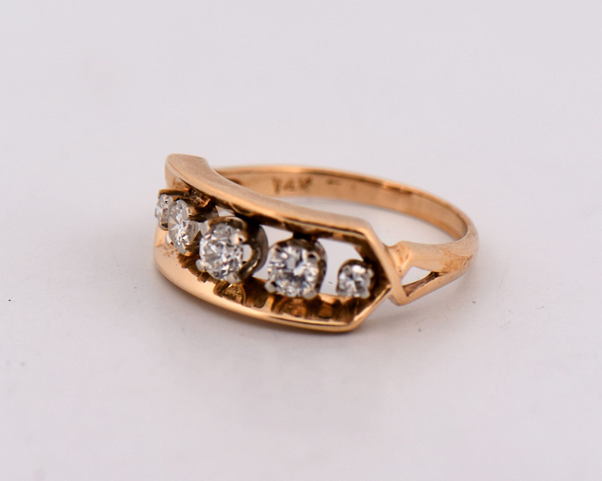 vintage gold and diamond 5 stone ring 5
