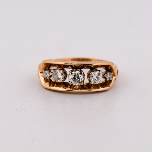 vintage gold and diamond 5 stone ring