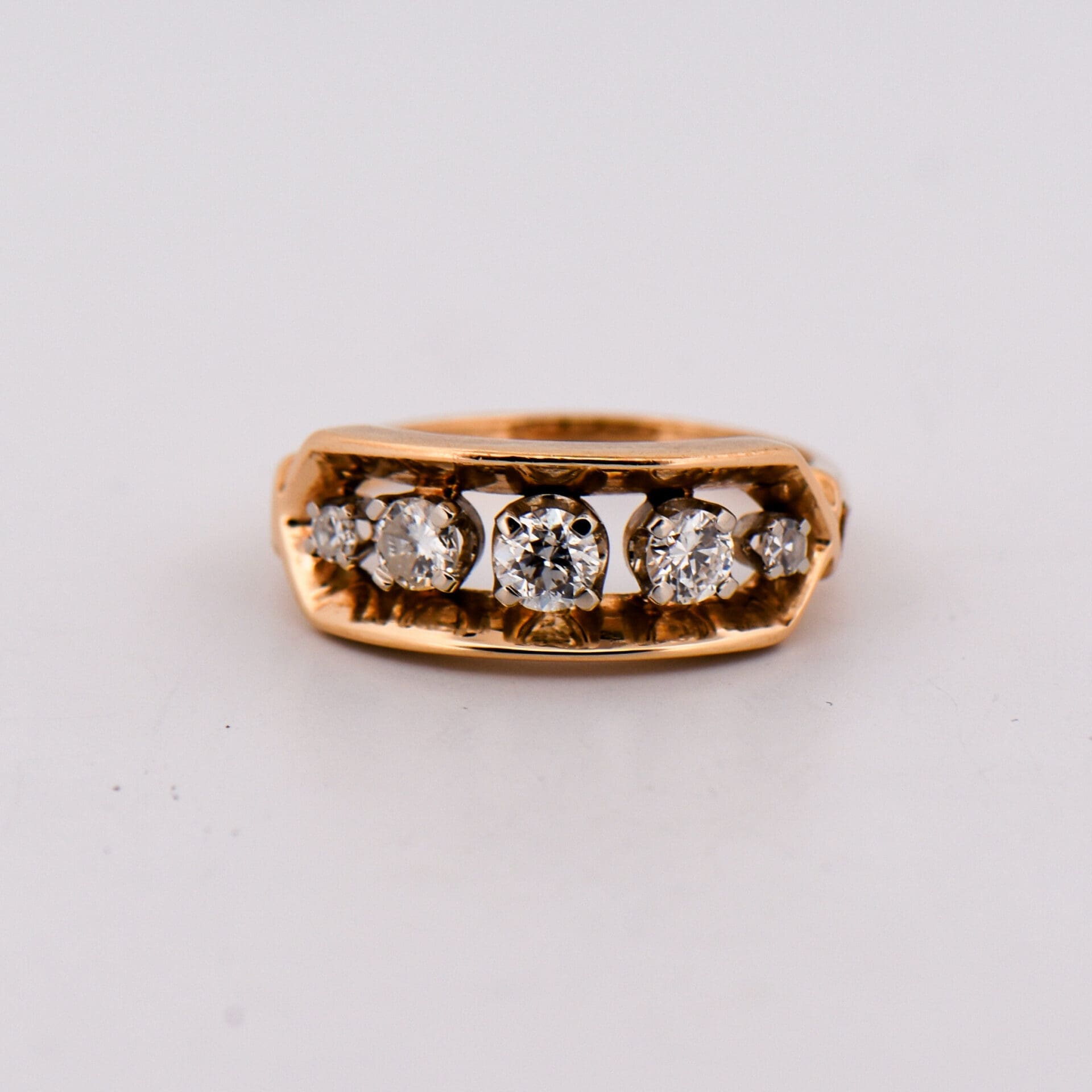 vintage gold and diamond 5 stone ring