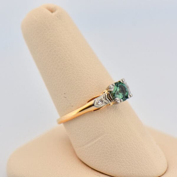 vintage green montana sapphire and diamond three stone ring 3