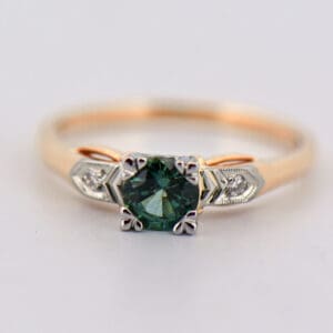 vintage green montana sapphire and diamond three stone ring