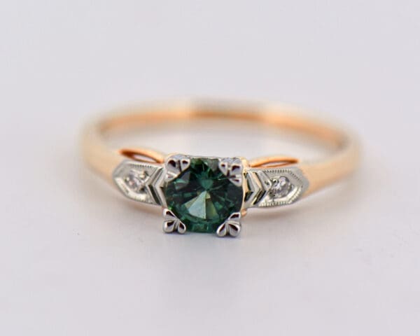 vintage green montana sapphire and diamond three stone ring