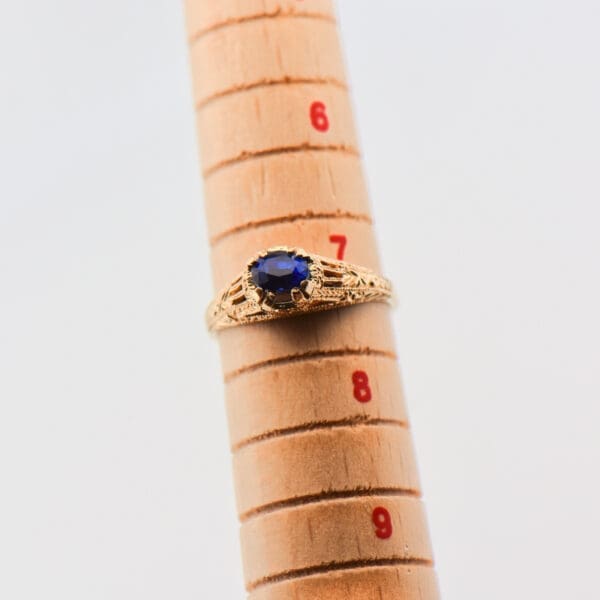 vintage inspired yellow gold filigree ring with blue sapphire 4