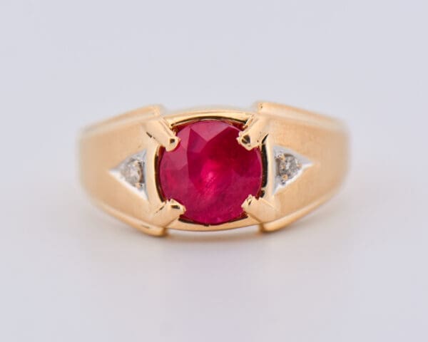 vintage mens ring with large natural ruby and diamonds 3