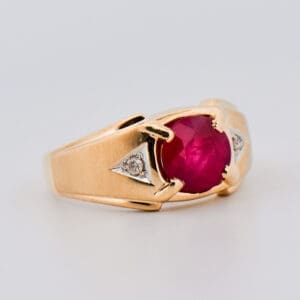 vintage mens ring with large natural ruby and diamonds
