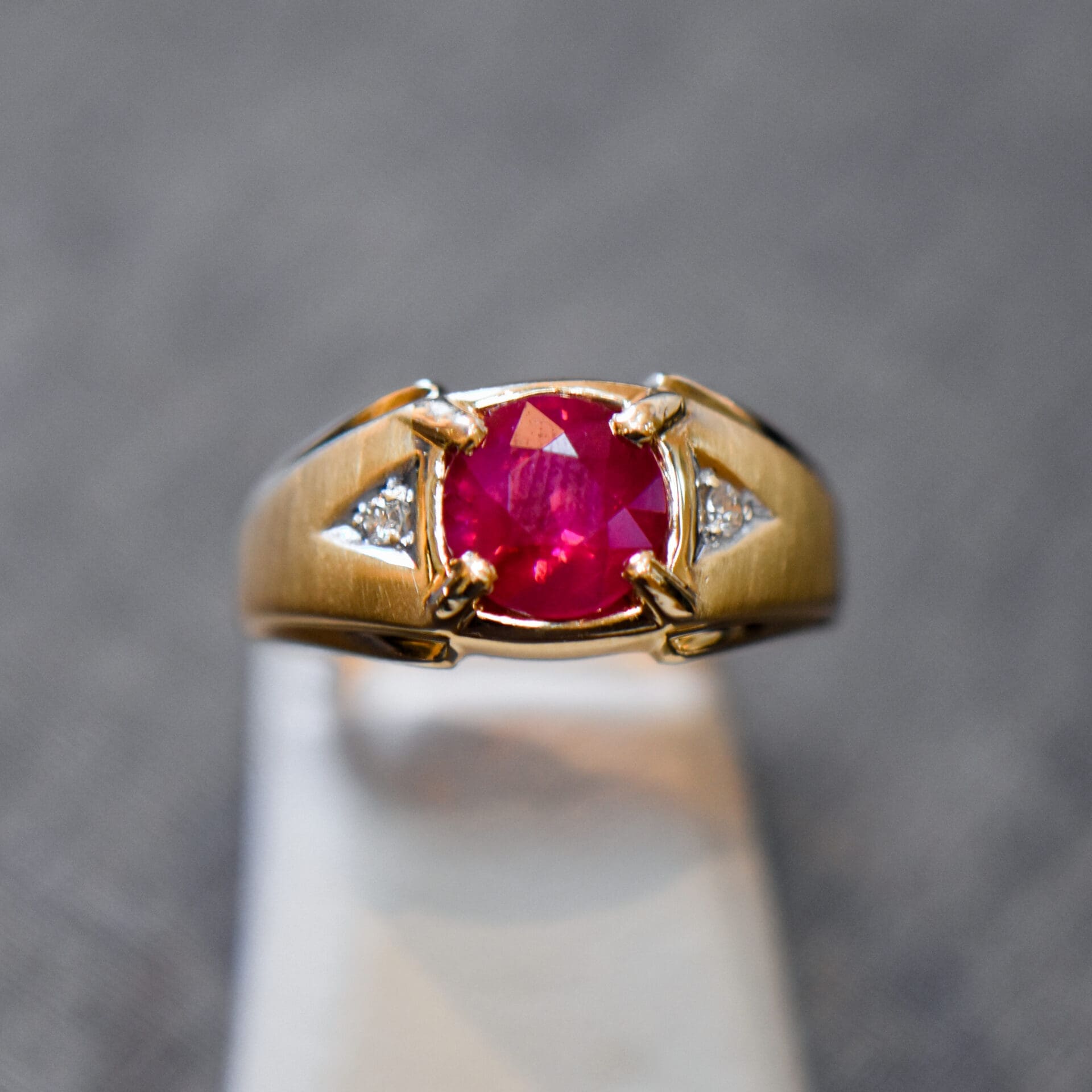 vintage mens ring with large natural ruby and diamonds 5